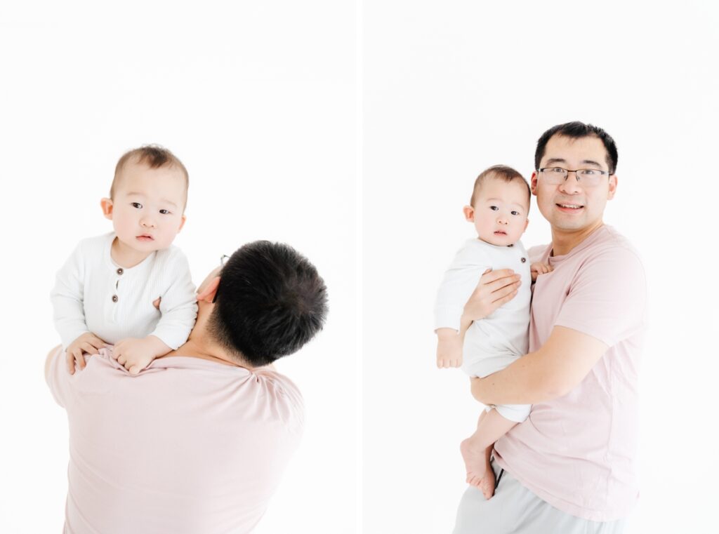 Dad and baby portraits during first birthday photoshoot in Wiltshire, UK - Rebecca Casey Photography
