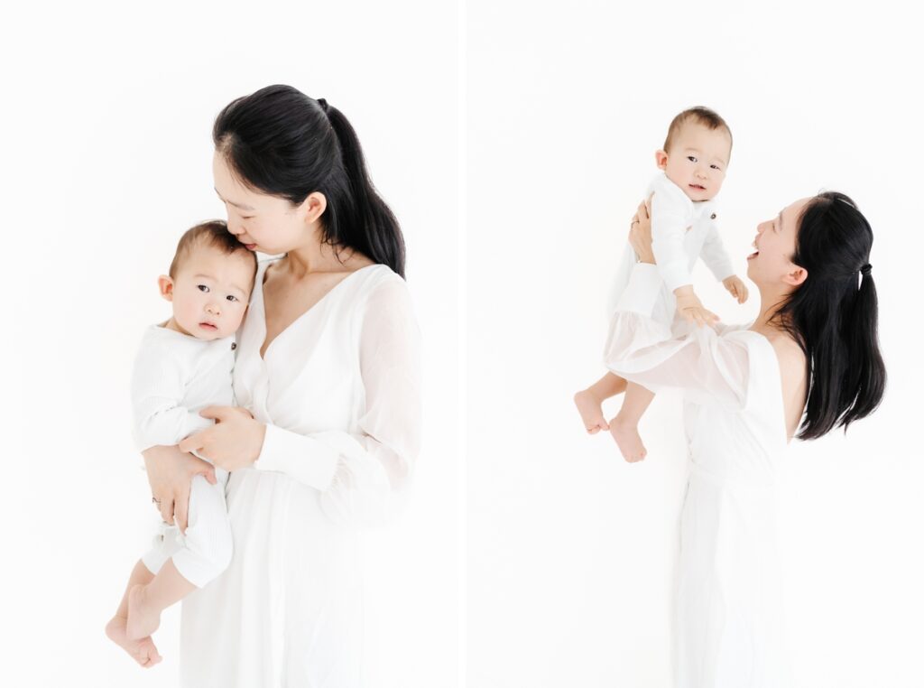 Motherhood photoshoot inspiration. Mother and baby photos during a first birthday photoshoot - Rebecca Casey Photography